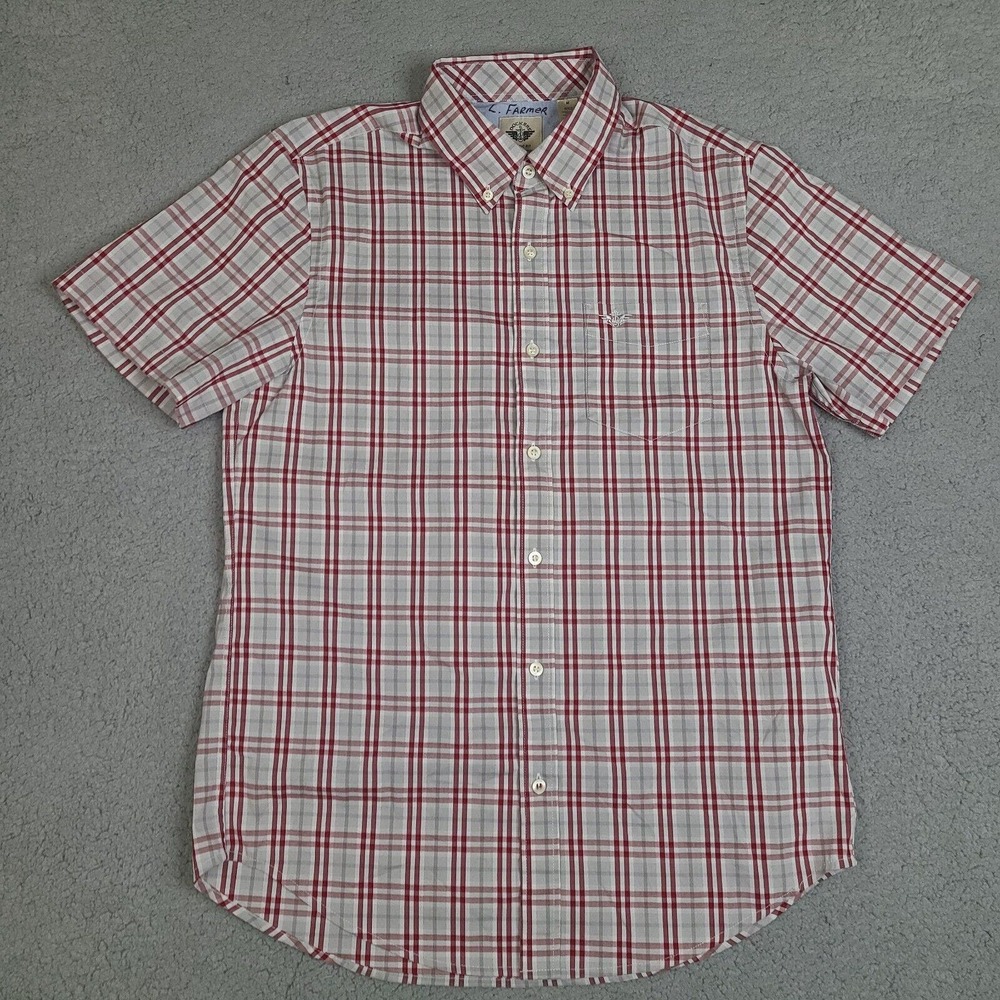 Dockers Shirt Mens Medium Gray Red Plaid Button Down Short Sleeve Classic Fit